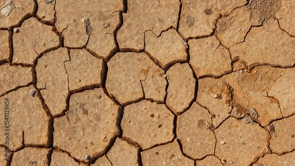 Fototapeta Close up shot of cracked earth surface with a dry and arid texture in a desert environment