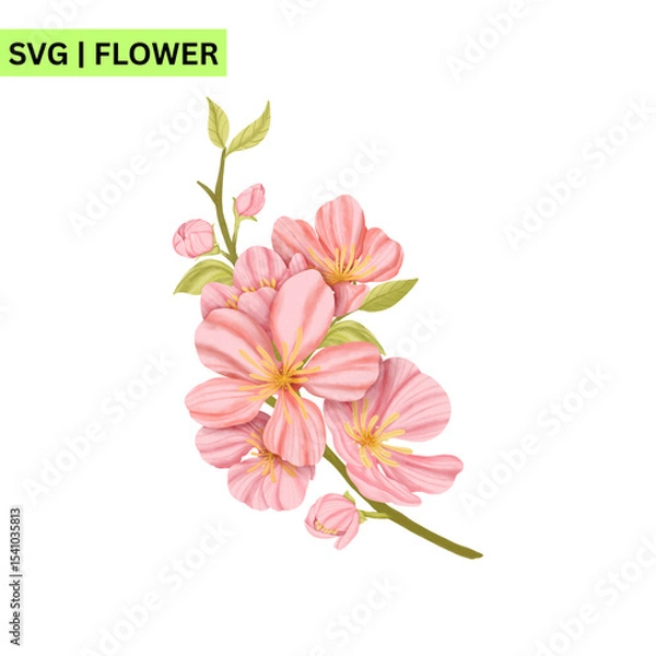 Fototapeta An adorable flower logo illustration showcasing a cheerful blossom with bright colors, representing freshness and positivity in a playful vector style.