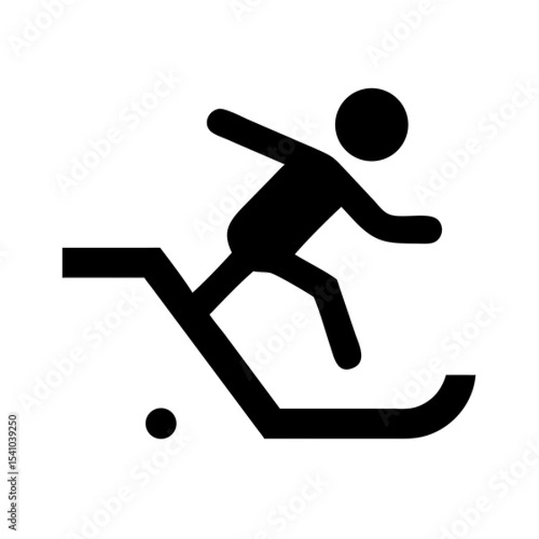 Fototapeta A black and white sign showing person on escalator. Be mindful of footing, always hold handrail, caution slippery platform