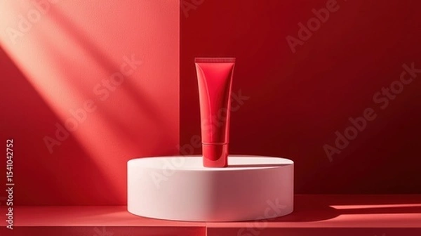 Obraz Red-tinted skincare ad setup energetic, exciting, and ideal for campaign banners and creative agencies
