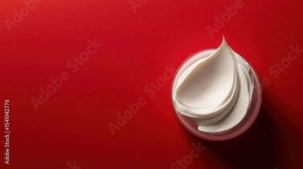 Obraz Skincare cream on vibrant red backdrop, dynamic and eye-catching perfect for UI/UX teams and campaign managers