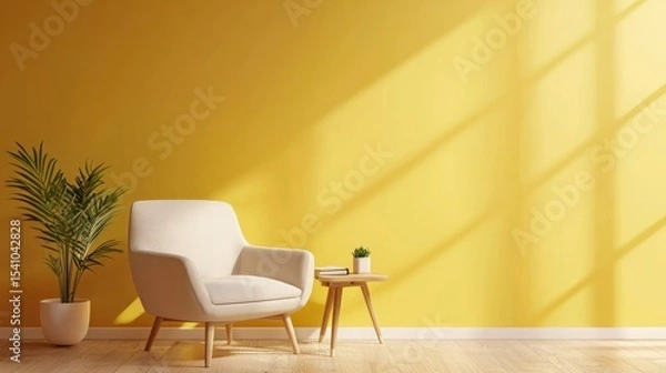 Obraz Sunny yellow walls with beige furniture as a nurse journals about her goals--cheerful and optimistic for event planners