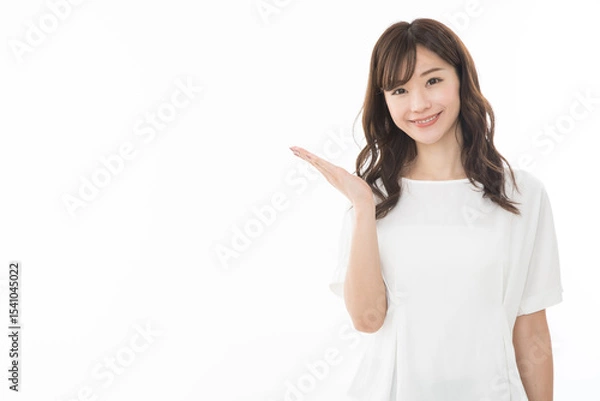 Fototapeta 若い女性　指差し　手のひら

