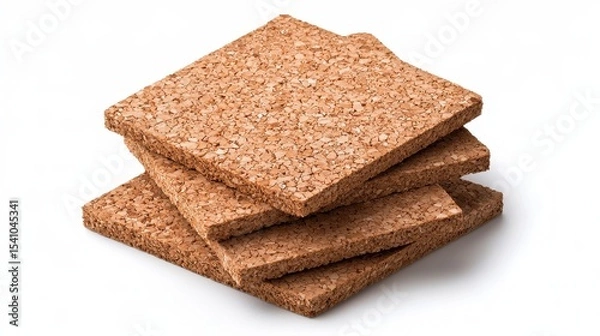Obraz Stack of Brown Cork Tiles on White Background