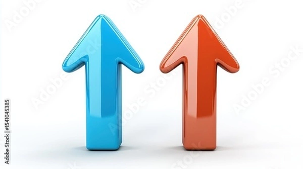 Obraz Two Glossy 3D Arrows Pointing Upward on White Background