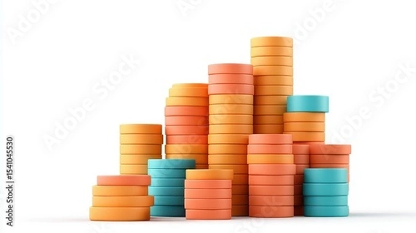 Obraz Abstract 3D Pastel Orange and Teal Cylinder Bar Chart