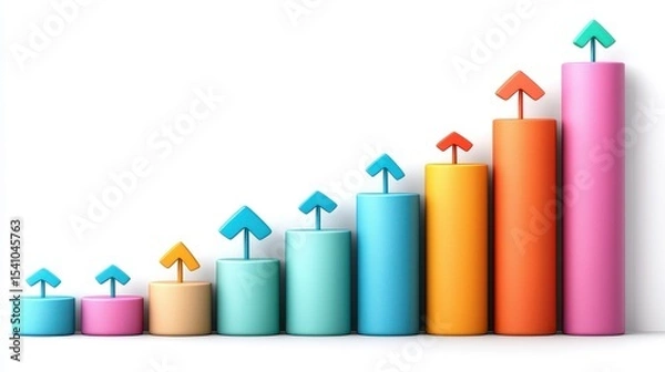 Obraz Colorful 3D Cylindrical Bar Graph Showing Upward Growth Trend