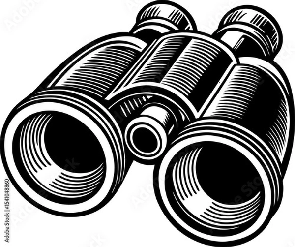 Fototapeta Detailed black and white vector illustration of a binoculars showing a side profile perspective perfect for design and editorial projects