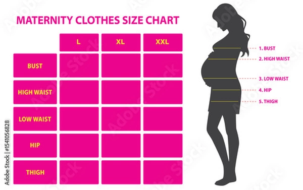 Fototapeta Set illustration of Maternity Clothes Size Chart with Dress Measurement Guide
