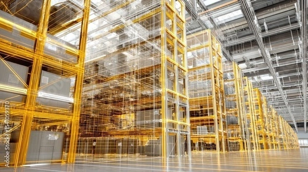 Obraz Modern digital system of an accounting and warehousing of containers in large storage areas. Real-time monitoring improves container management in vast storage environments.
