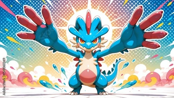 Obraz 元気いっぱいの青い幻想生物