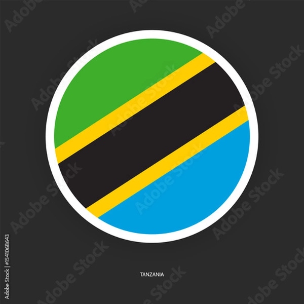Fototapeta Tanzania circle flag icon with shadow on dark background. Tanzania button icon with white border isolated dark grey background
