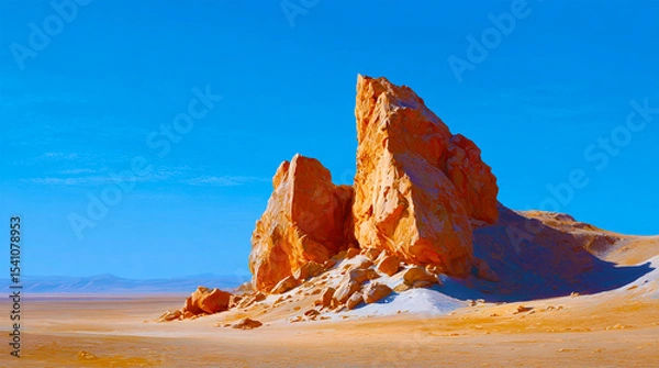 Fototapeta Large rock formations in a desert landscape under a clear blue sky on a sunny day with bright light