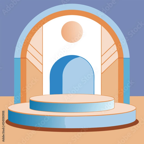 Fototapeta A minimalist stage mockup with soft pale blue, crisp white, and warm tan backdrop