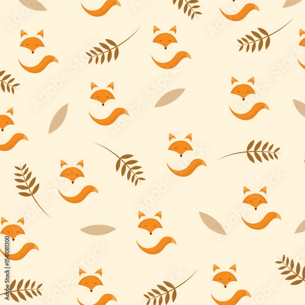 Fototapeta Vector illustration of a fox pattern with leaves.