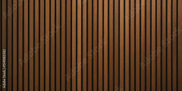Fototapeta Vertical Wood Slat Background, Modern Brown Panel Texture, Linear Minimal Backdrop, Warm Architectural Surface