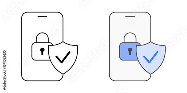 Obraz Multi-factor authentication (MFA) icon with a shield, phone, padlock, and check mark, in outline and color styles, perfect for representing secure cloud login and identity verification.