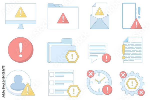 Obraz A collection of warning icons. Found an error, Beware, be careful, danger, error, error diagnosed. warning on the computer. etc.