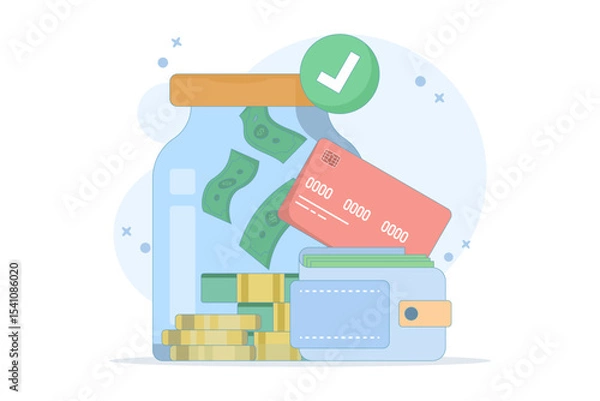Obraz concept of saving safely, achieving financial freedom goals. managing finances for future wealth. making a budget. accumulating more wealth. flat vector illustration with background.
