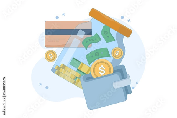 Obraz concept of saving safely, achieving financial freedom goals. managing finances for future wealth. making a budget. accumulating more wealth. flat vector illustration with background.