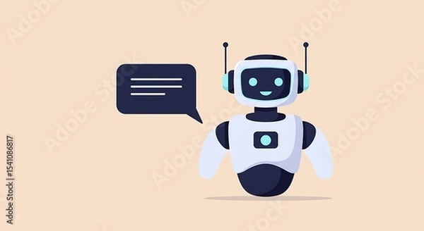 Obraz Cute robot character with a speech bubble.