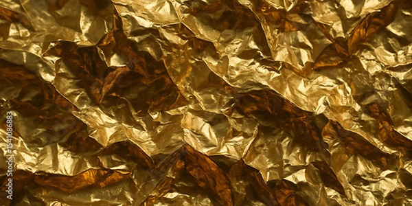 Fototapeta Shiny Golden Foil Texture, Crumpled Metallic Background, Abstract Gold Surface, Reflective Material