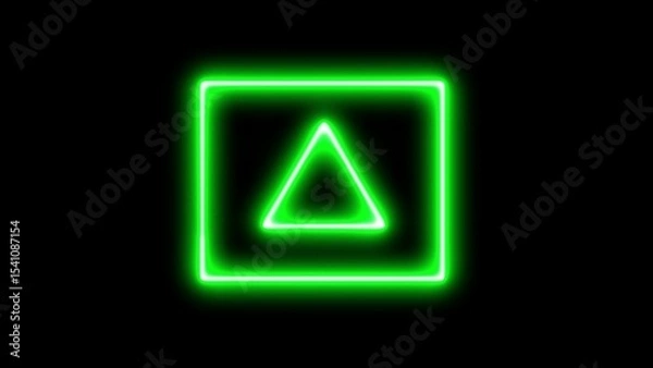 Fototapeta Glowing neon green triangle inside a square shape on black background modern and futuristic digital design element ideal for technology concepts