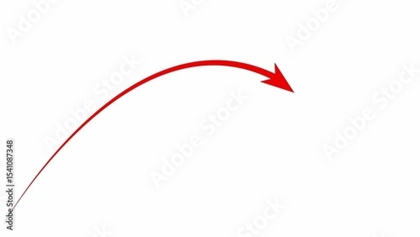Fototapeta Curved red arrow indicating direction and movement on a clean white background perfect for conveying ideas of progress and guidance