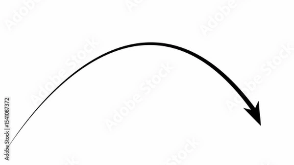 Fototapeta Black arching arrow pointing downward illustrating direction and growth on a clean white background perfect for infographics