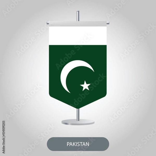 Fototapeta Pakistan vertical table flag on light grey background. Pakistan vertical desk flag isolated on grey background