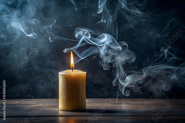 Fototapeta Mystical candlelight with single burning candle and swirling smoke in serene scene