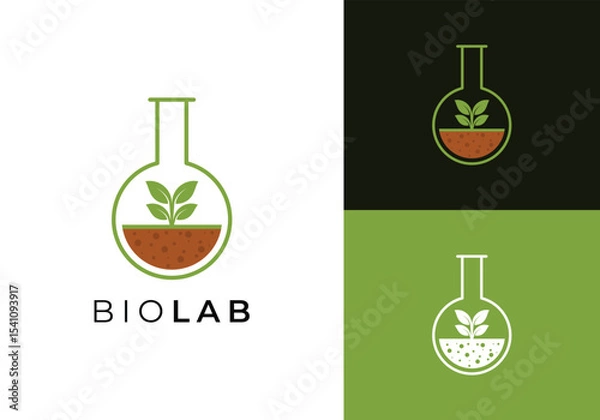Fototapeta This is a bio lab logo, a combination of a plant and a lab bottle. This logo is suitable for plant labs, gardens and the like.