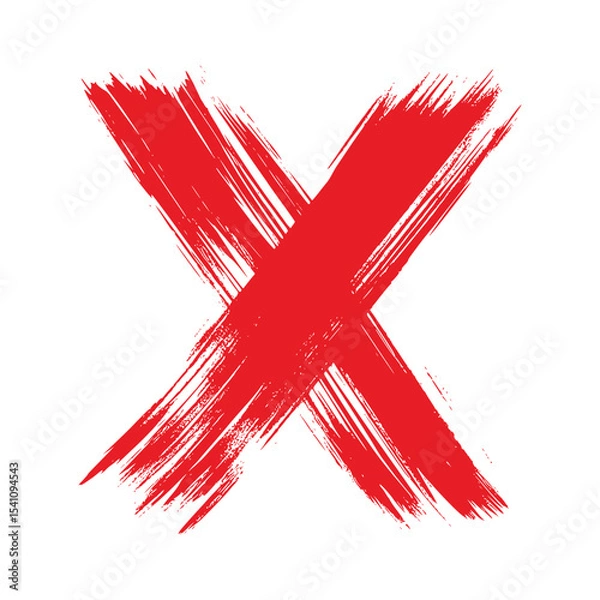 Fototapeta Red letter X mark icon with brush stroke style