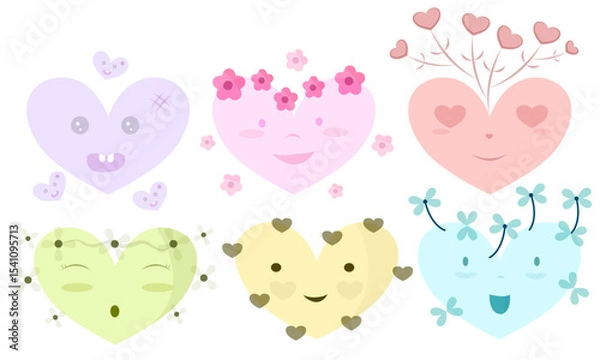Obraz Cute heart shape cartoon vector illustration.