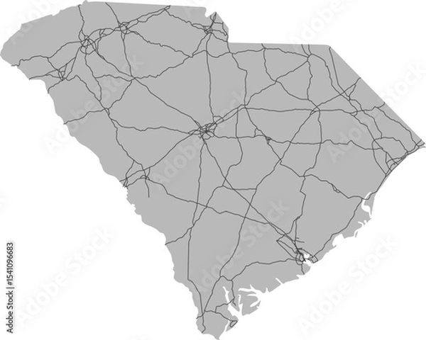 Obraz South Carolina vector map of the National Highway System with state boundary (NHS, Web Mercator projection, PPT-compatible & fully editable)