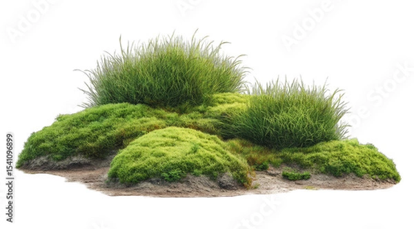Fototapeta Cluster of lush, varied greenery on a light brown base