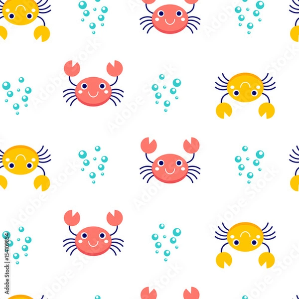 Fototapeta Vector illustration seamless pattern with Crab cartoon