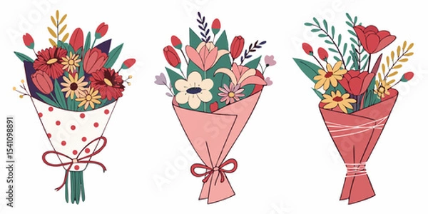 Obraz Beautiful floral bouquet illustrations for greeting cards and special occasions design element vector art