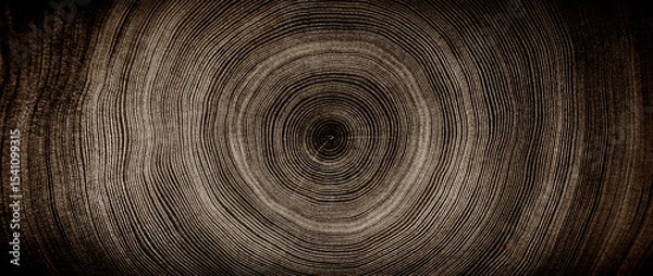 Fototapeta Detailed close-up of a tree ring cross-section, highlighting the intricate growth patterns and the passage of time. Perfect for themes of nature, sustainability, environment.