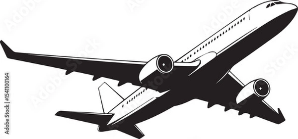 Fototapeta Passenger Airplane Silhouette Vector in Flight Perspective vector