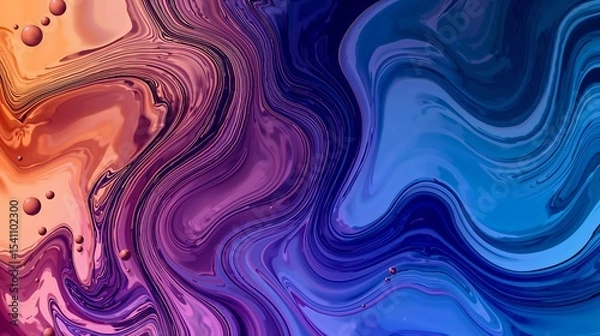 Obraz Abstract Fluid Art Swirling Orange Purple Blue Hues Liquid Marble Texture Background image