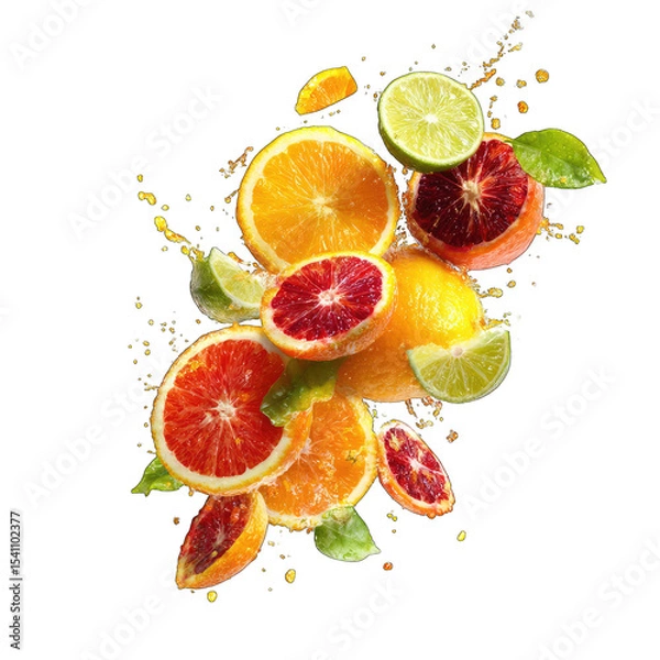 Fototapeta Colorful citrus slices exploding in a juice burst