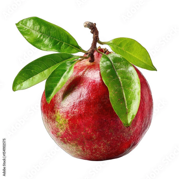 Fototapeta Single pomegranate fruit with leaves