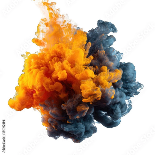 Fototapeta Abstract ink explosion in orange and dark blue