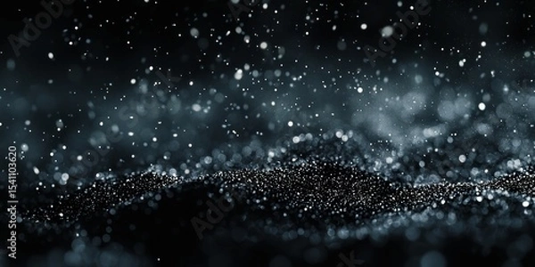 Obraz A black and white abstract background featuring a wave-like pattern of small, glowing particles.