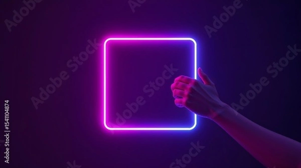 Obraz Pink Blue Neon Square Frame Hand Glowing Digital Art Minimalist purple