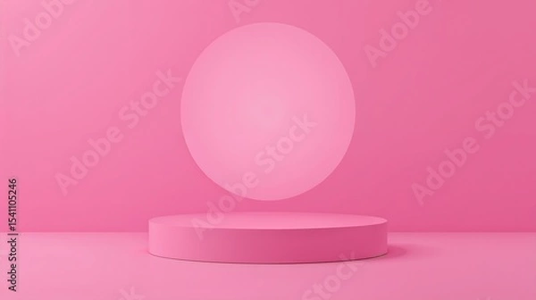 Fototapeta Pink Minimalist Product Display Platform with Soft Lighting Circle Background image