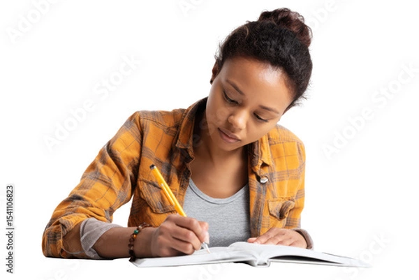 Obraz Focused Young Person Writing Notes In A Notebook