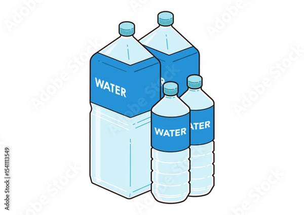 Obraz 2リットルペットボトルと500ミリリットルペットボトルのミネラルウォーターのイラスト