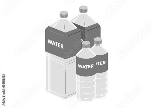 Fototapeta 2リットルペットボトルと500ミリリットルペットボトルのミネラルウォーターのイラスト